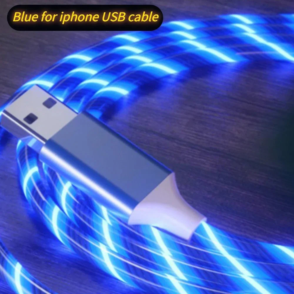 1m & 2m Glowing LED USB Charging Cable – 2.4A Data Cord for iPhone 14, 13, 12, 11 Pro Max, XS & XR