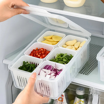 Refrigerator Storage Box – 4/6 Grid Clear Crisper for Fruits, Vegetables & Meat