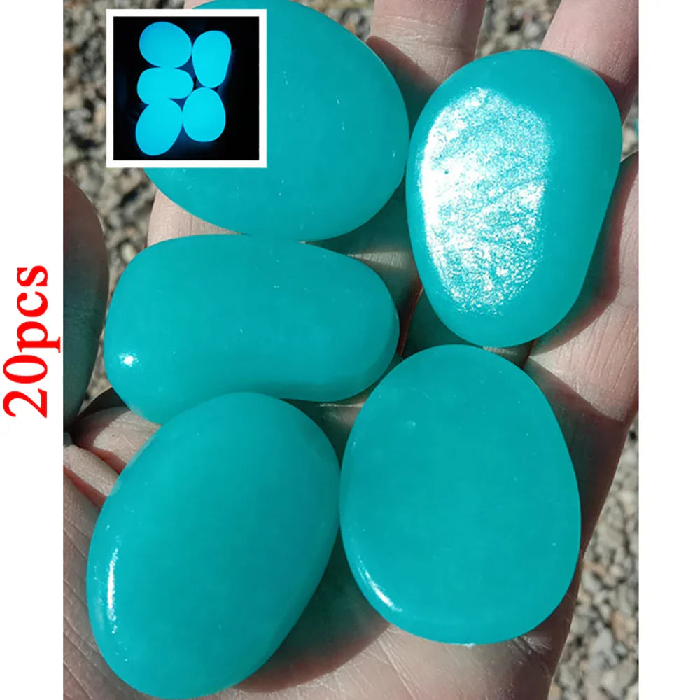 20pcs Glow-in-the-Dark Garden Pebbles – Lawn, Aquarium & Outdoor Decorative Stones