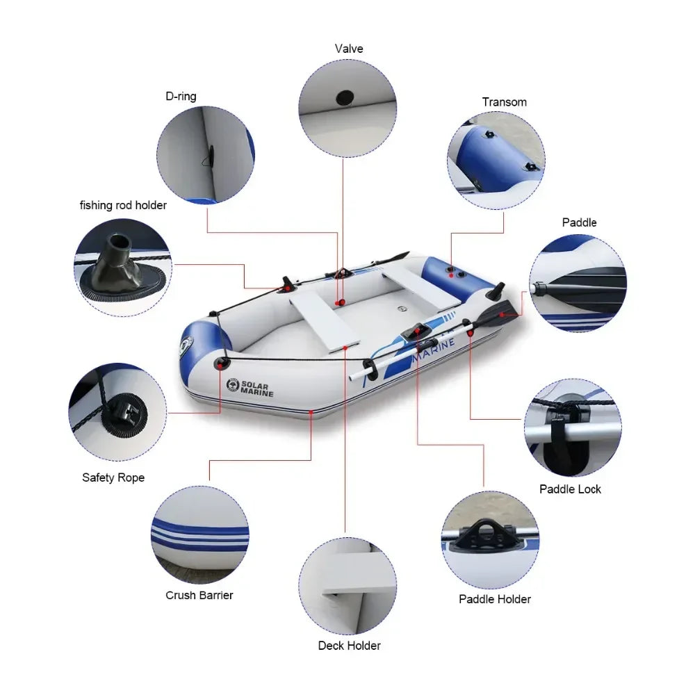 1.75~3.3m Inflatable Boat with Electric Motor – Fishing, Drift Canoeing & River Water Sports for 1-5 Persons
