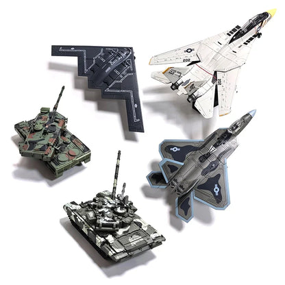 Military Building Blocks Set - F-22 F-14 Fighter Jets & Leopard 2A7 M1A2 T-90 Tank Model Toys for Boys Gifts