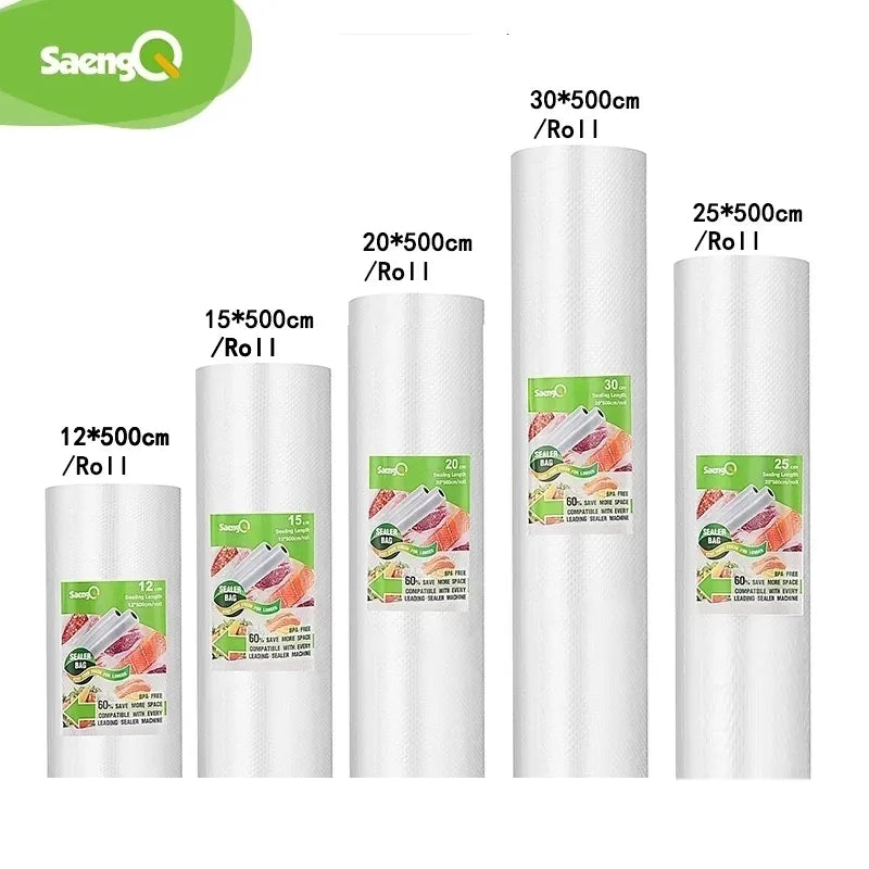 SaengQ Vacuum Bags for Food: Food Fresh Long Keeping Rolls/Lot - Vacuum Sealer Bags in Various Sizes (12+15+20+25+30cm*500cm)