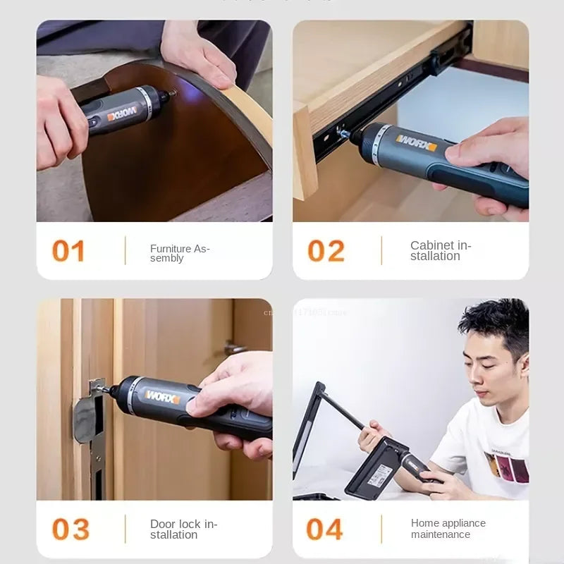 WORX WX242 4V Cordless Electric Screwdriver Set — USB Rechargeable Mini Drill with 30 Bits Power Tool