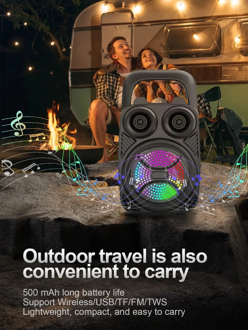 500mAh Bluetooth Speaker – High-Power Sound Box with TF/U-Disk, Karaoke & Handheld Subwoofer for Dancing