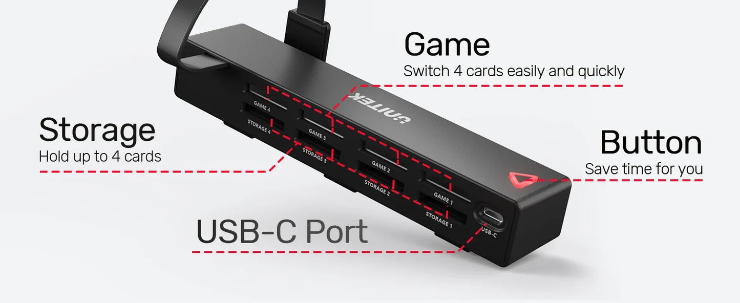 Unitek D1100A Game Card Reader for Nintendo Switch OLED — One-Button Multi-Game Switcher Adapter Accessory