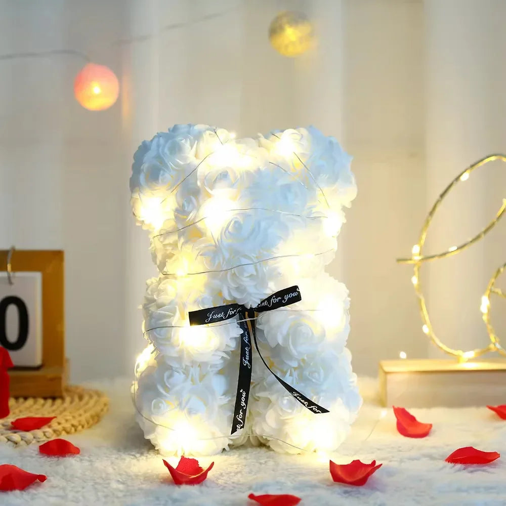 25cm Teddy Bear with Artificial Roses in Box – Romantic Valentine’s Day & Anniversary Gift for Women