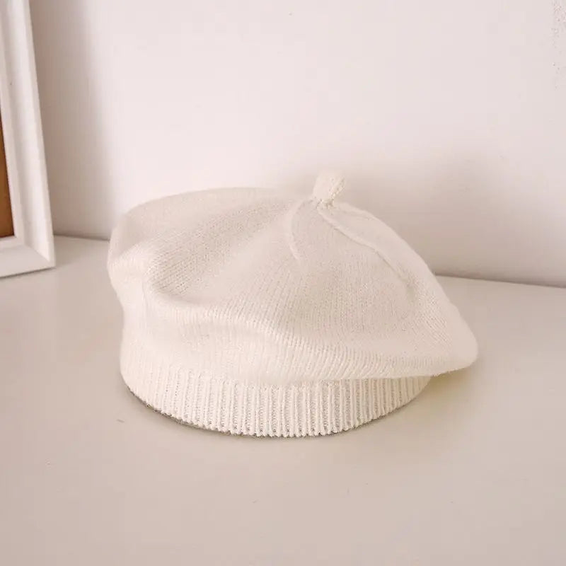 Flower Baby Beret Hat - Warm Knitted Winter Beanie Cap for Infant Girls & Toddlers