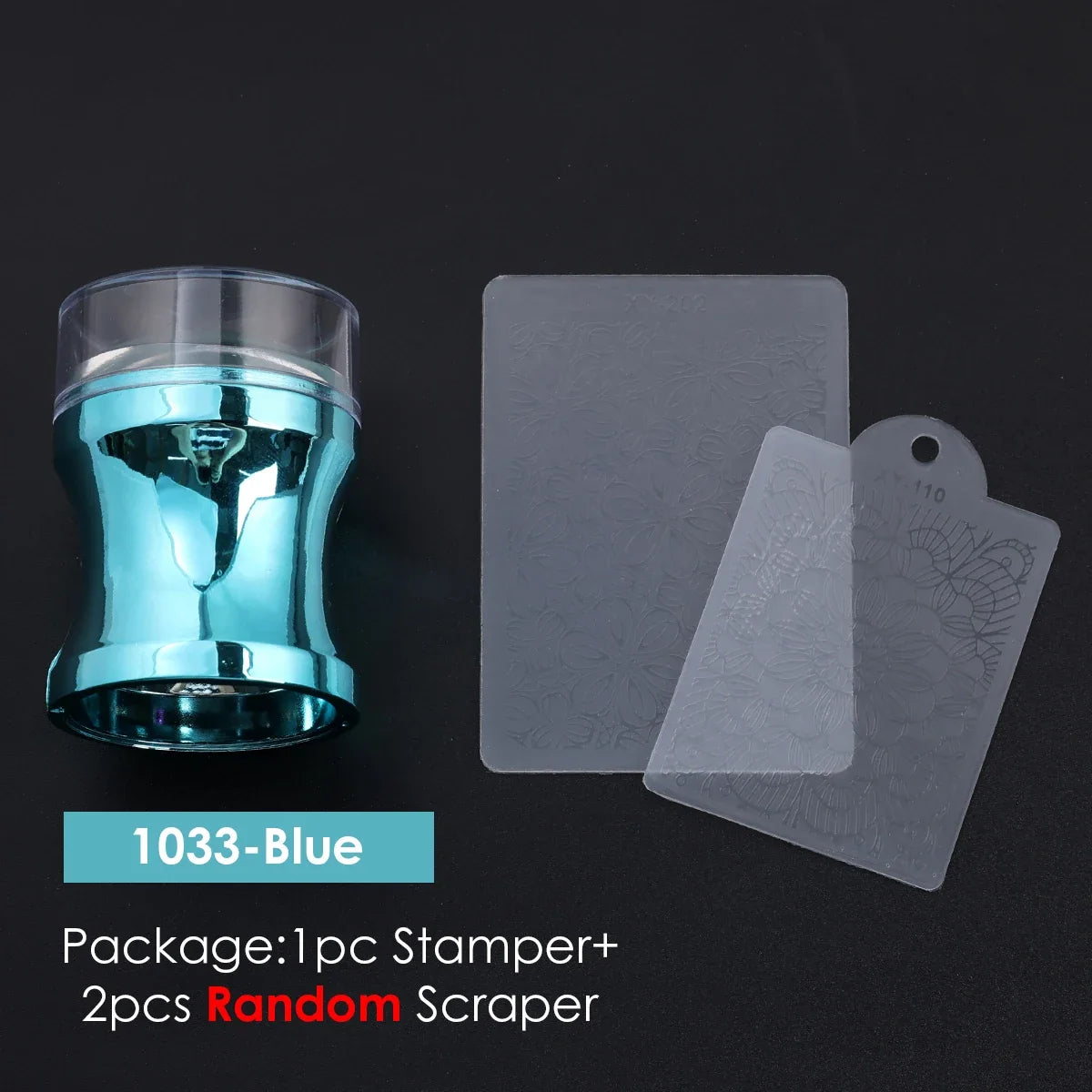 Transparent Nail Art Stamper Kit - French Manicure Stamping Plate, Scraper & Polish Tools