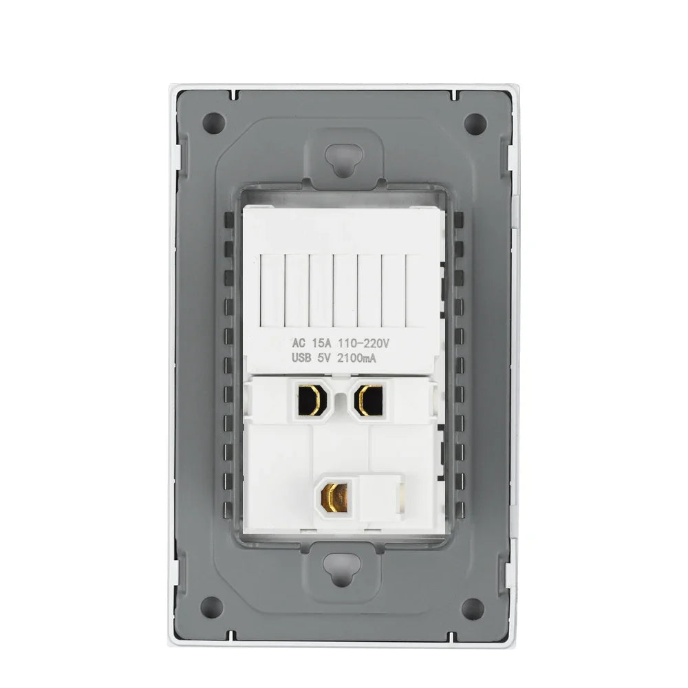 US Plug with USB Type-C Charging Port – 5V 2.1A, Household Electrical Wall Outlet for America & Mexico, 118x72mm PC Panel