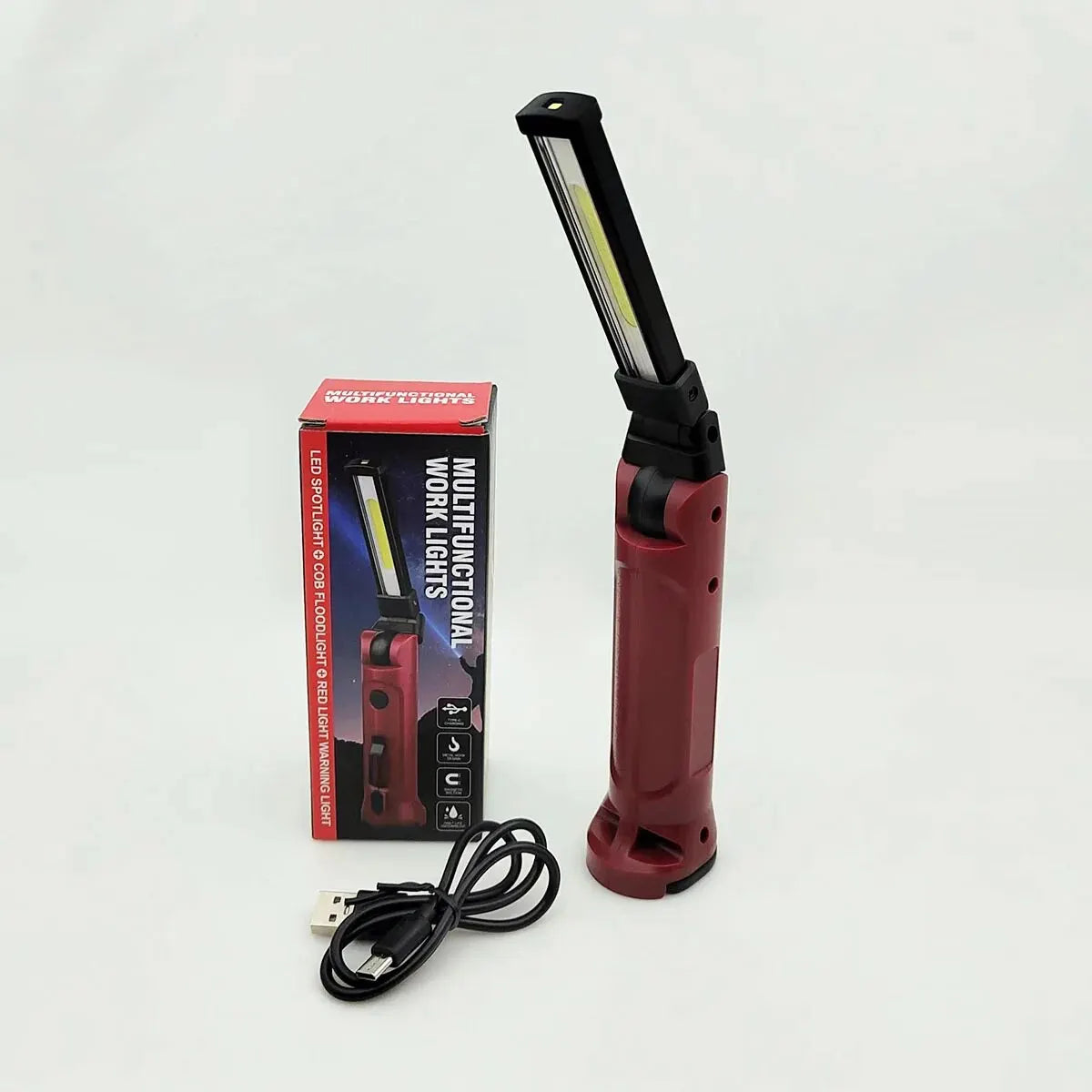 COB Work Light – 180° Folding USB Rechargeable Flashlight with Hanging Hook & Magnetic Base for Camping & Emergency Repair