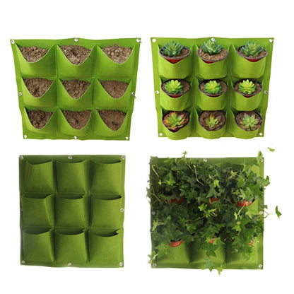 Green Vertical Hanging Garden Planter - Wall Mount Flower Pots Bag for Vertical Gardens