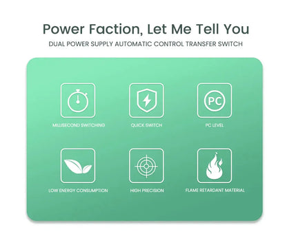 TONGOU Din Rail ATS Dual Power Automatic Transfer Switch – 2P 3P 4P Electrical Selector, Uninterrupted Power, 63A-100A Mini