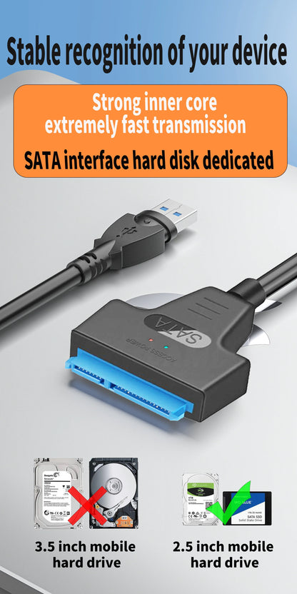 USB 3.1/2.0 SATA to USB Cable – USB 3.0 to SATA III Hard Disk Adapter, Compatible with 2.5-inch HDD and SSD, UASP Support