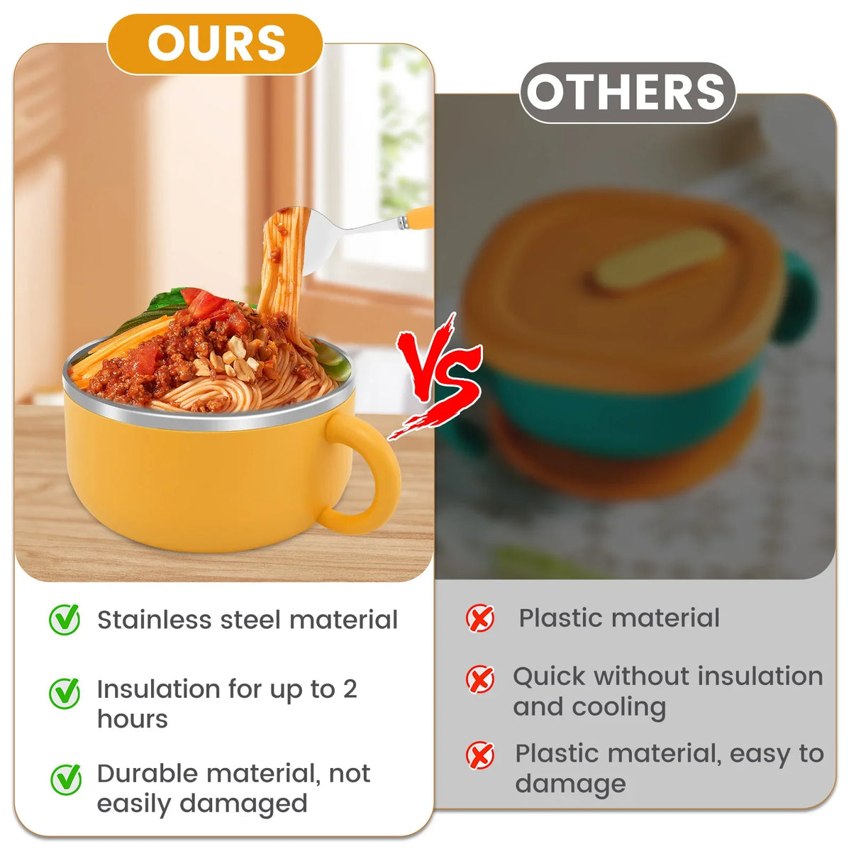 Stainless Steel Ramen Bowl with Lid: 1200ml Heat-Resistant Noodle Bowl - Instant Noodles Cooker & Tableware Kitchen Accessory