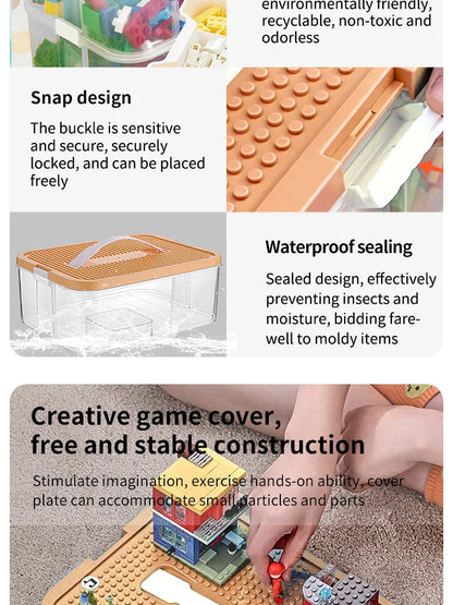 Brick-Shaped Building Blocks Storage Box for Kids – Stackable Plastic Toy Organizer Bin with Lid for Sundries & Toys