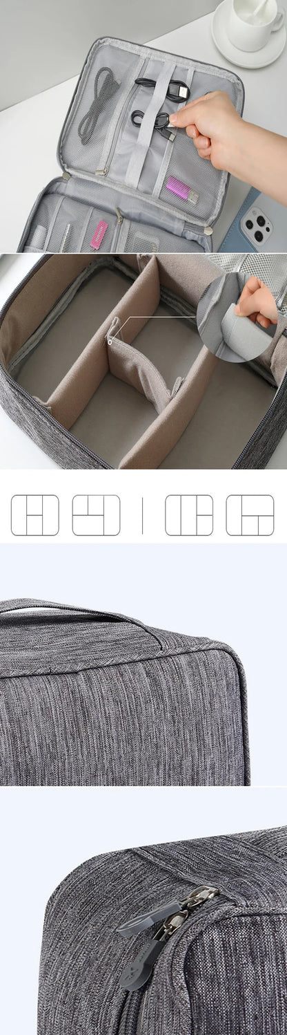 Portable Waterproof Travel Cable Storage Bag – Digital Organizer for USB Cables, Chargers & Plugs