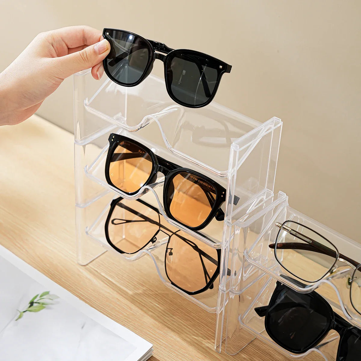 2-Pack Transparent Stacking Glasses Rack – Desktop Sunglasses Display Holder