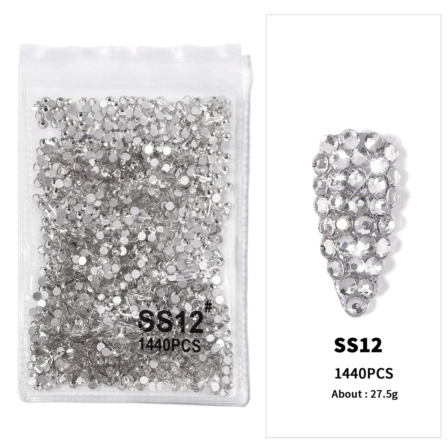 12-Grid 3D Glass AB Crystal Nail Art Rhinestones Kit – Flatback Round Beads with Tools for Nail Jewelry & Diamond Decoration