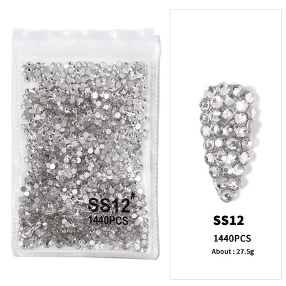 12-Grid 3D Glass AB Crystal Nail Art Rhinestones Kit – Flatback Round Beads with Tools for Nail Jewelry & Diamond Decoration