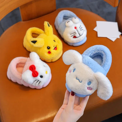 Anime Pikachu Plush Slippers for Kids – Soft, Non-Slip Warm Indoor Shoes for Autumn/Winter & Christmas Gifts