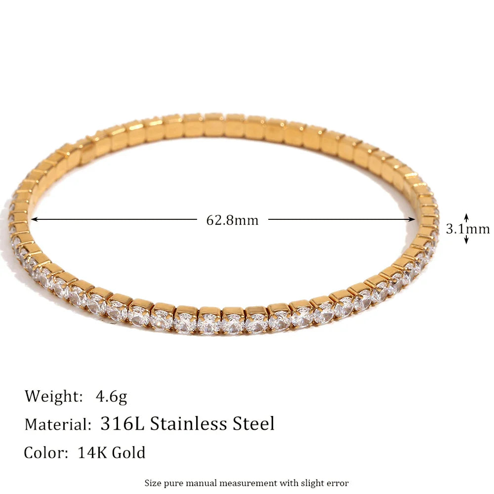 E.B.belle 3mm–4mm Square Zircon Elastic Bracelet – Stainless Steel Gold/Silver Fashion Jewelry for Women Charm Accessory