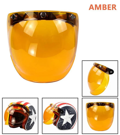 Open Face 3/4 Motorcycle Helmet Visor — Flip-Up Bubble PC Lens Windshield Shield for Casco Moto