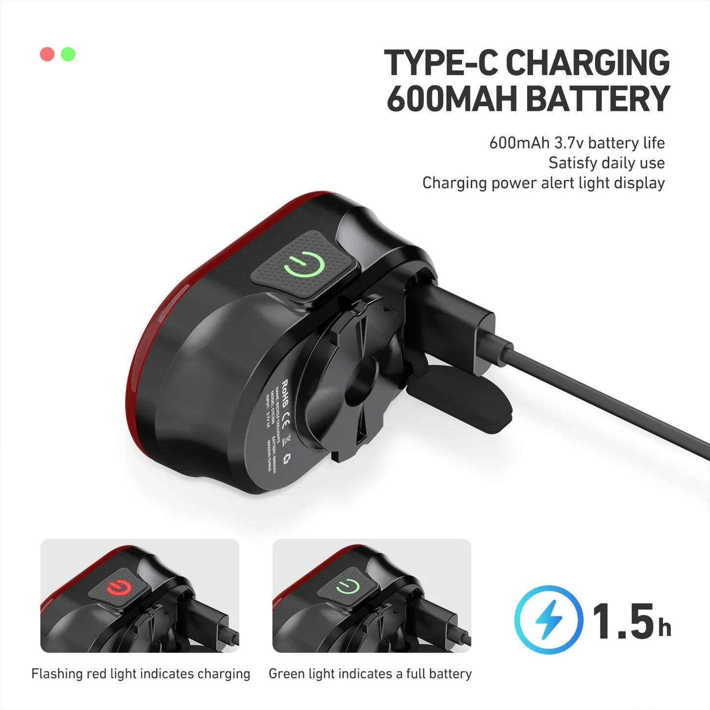 CYCLAMI CY300T Smart Bicycle Brake Sensing Light — Waterproof Front & Rear MTB Road Bike Light Accessory