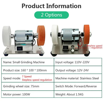 100W Double Table Grinder Machine — Electric Grinding Wheel for Coarse & Fine Polishing with Motorized Stone