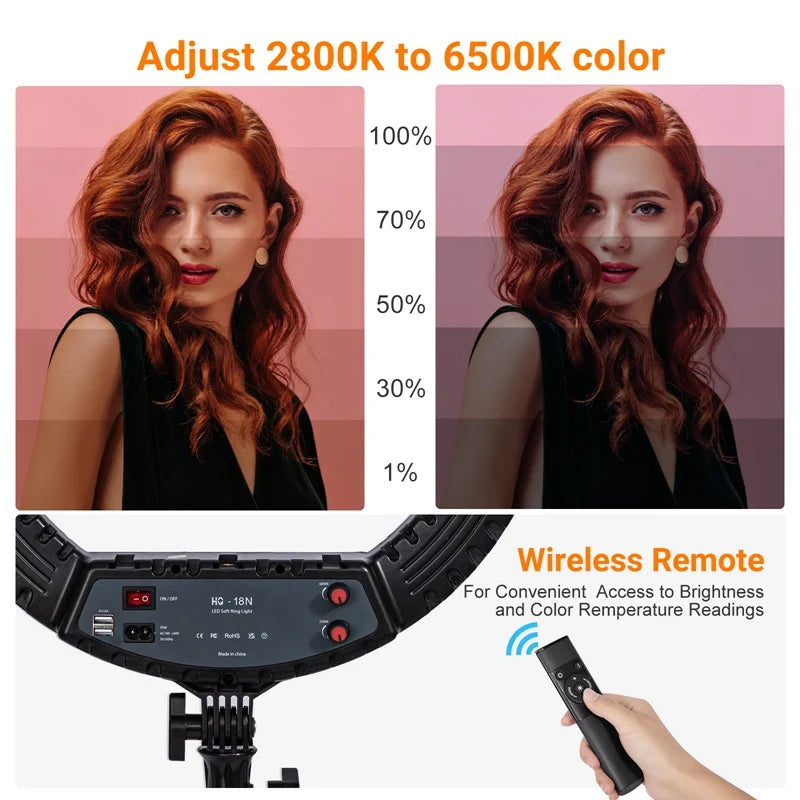 18-Inch Ring Light with Tripod Stand - 55W, 3000-5800K, CRI 90 for Vlog, Video Shooting, Makeup & Selfie
