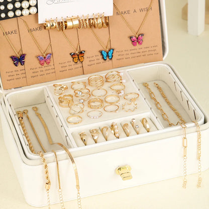 104-Piece Fashion Jewelry Set - Metal Pearl & Zircon Butterfly Earrings, Necklace, Bracelet and Rings for Women