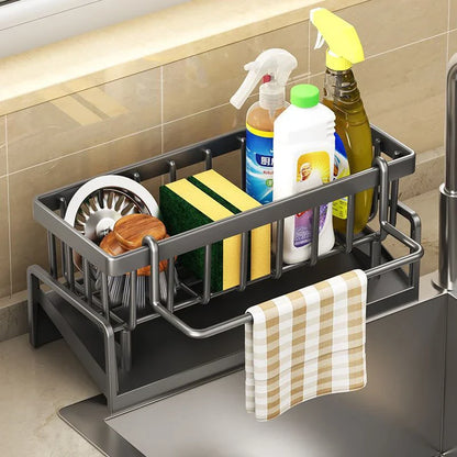 Kitchen Sink Drain Rack Organizer – ABS Plastic Self-Draining Shelf for Soap, Sponge, Dishcloth and Towel Storage