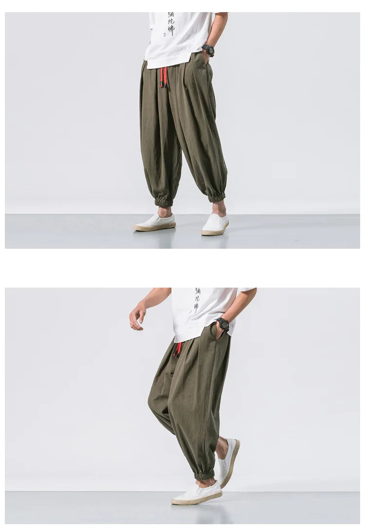Men’s Oversized Harem Pants – Loose Chinese Style Cotton Linen Sweatpants Joggers, High-Quality Casual Trousers