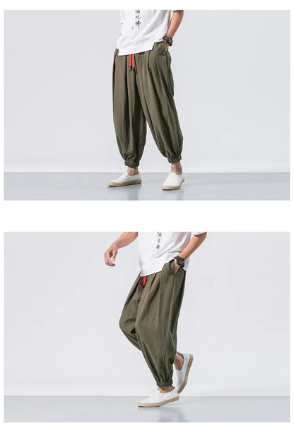 Men’s Oversized Harem Pants – Loose Chinese Style Cotton Linen Sweatpants Joggers, High-Quality Casual Trousers