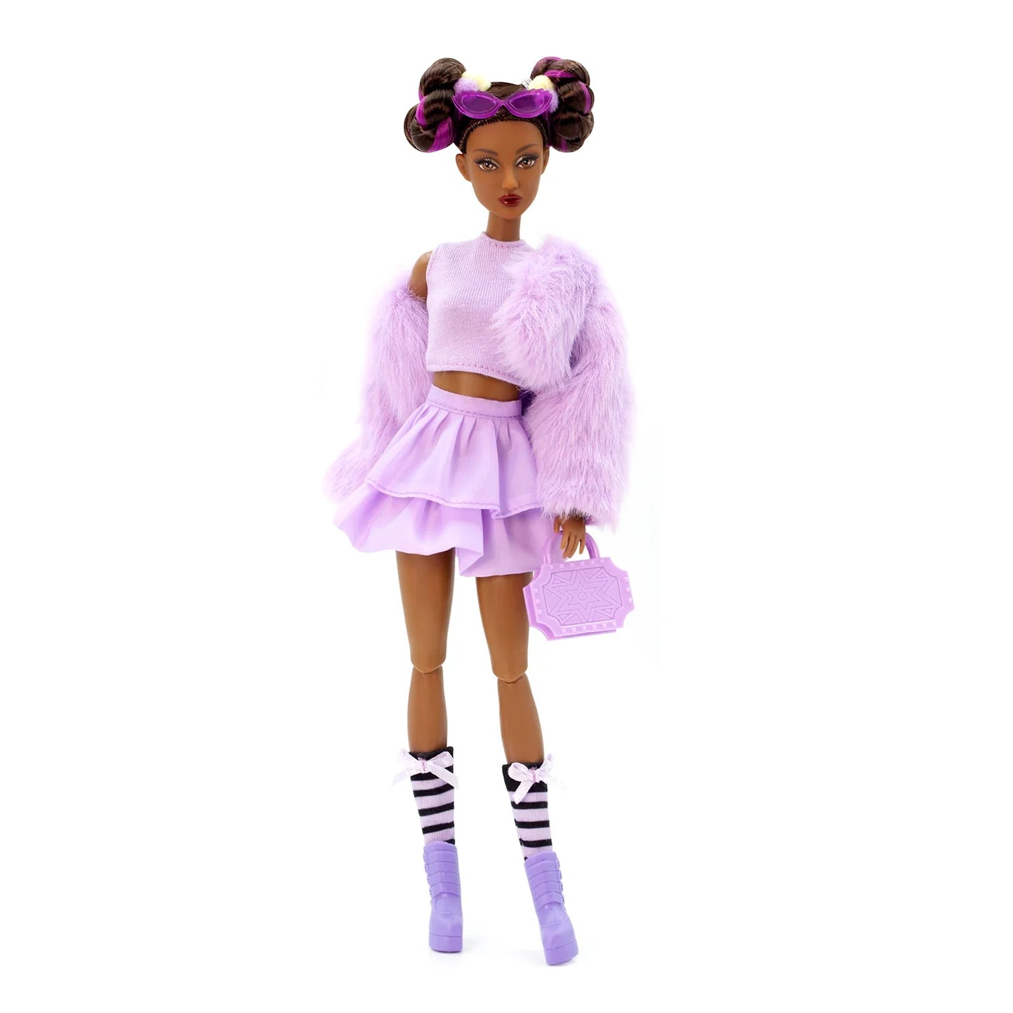 DEFA Lucy Love Fashion Doll – Purple Plush Jacket, Double-Layer Ruffled Skirt & Heeled Boots