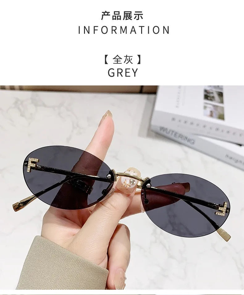 Elegant Diamond Oval Rimless Sunglasses — Men’s “F” Letter Car Sunglasses Model 90902