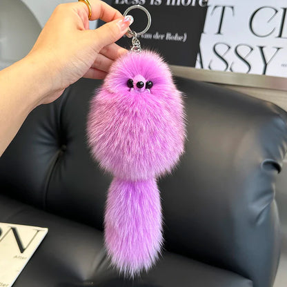 2024 Cute Real Fox Fur Plush Keychain – Pompom Bag Pendant & Car Key Ring Toy for Girls