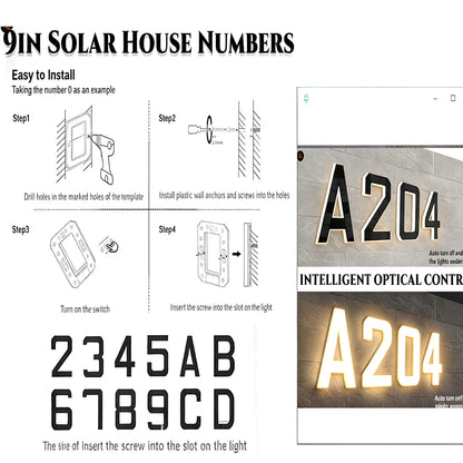 LED Solar House Numbers - IP65 Waterproof Personalized Illuminated Outdoor Address Sign for Home, Hotel & Bar 23/17/12CM