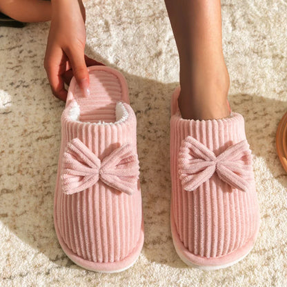 Women’s Fashion Bow Slippers – Lightweight Soft Warm Indoor Bedroom Slippers for Fall & Winter Home Comfort