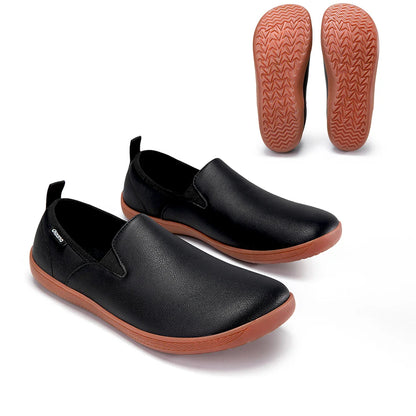 Oiaano Men's Wide Toe Minimalist Leather Slip-On Loafers – Comfortable Casual Driving Office Shoes Black
