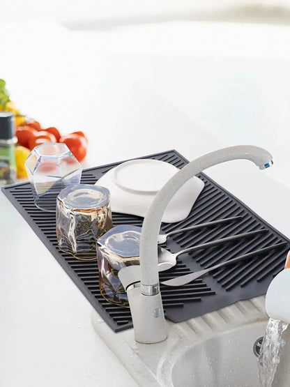 Silicone Dish Drying Mat for Kitchen Counter | Large Non-Slip, Heat Resistant, Easy Clean Foldable Pad