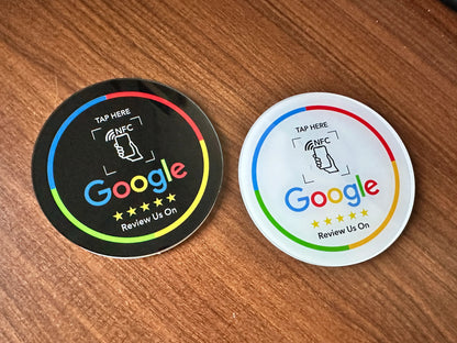 NFC215 Programmable Google Review Acrylic Stickers – 13.56MHz Waterproof NFC Station Table Stand Card