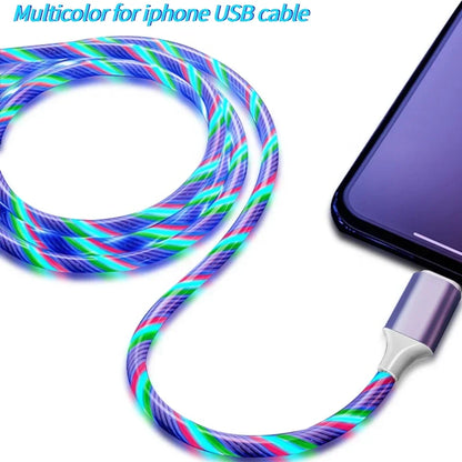 1m & 2m Glowing LED USB Charging Cable – 2.4A Data Cord for iPhone 14, 13, 12, 11 Pro Max, XS & XR