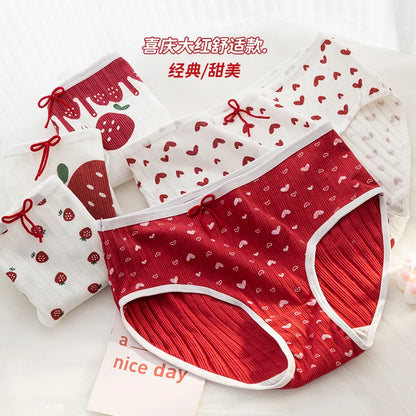 5-Piece Cotton Panties Set – Strawberry Bear Cartoon Girls’ Briefs, Sexy Women’s Underwear & Lingerie