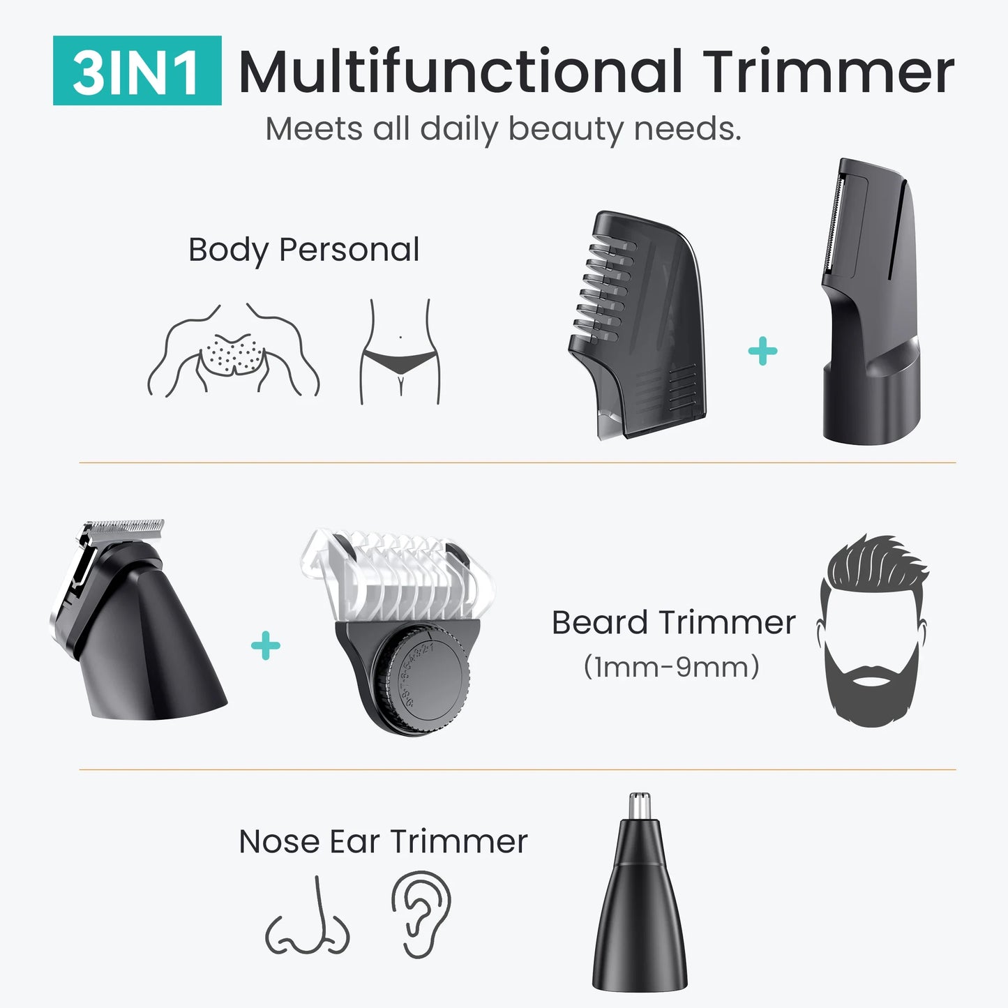 Kensen S16 3-in-1 Men’s Body Hair Shaver & Beard Trimmer Waterproof Electric Clipper