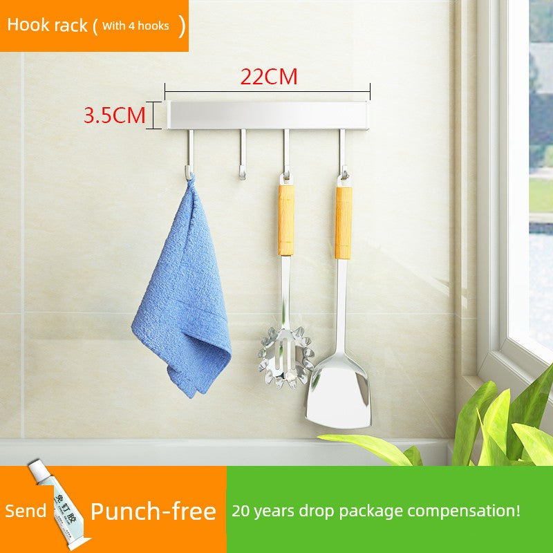 Wall-Mounted 304 Stainless Steel Kitchen Rack – Punch-Free Spice Organizer with Knife Holder & Condiment Storage