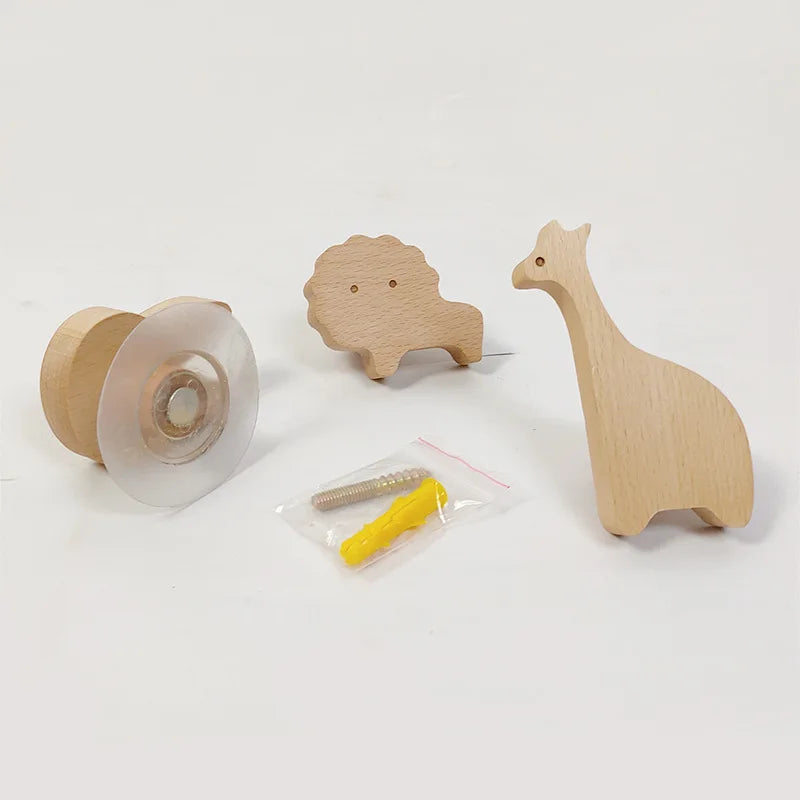 Wooden Drawer & Wall Hooks — Animal Keychain, Coat & Wardrobe Hanger, Cute Home & Kitchen Decor Accessory