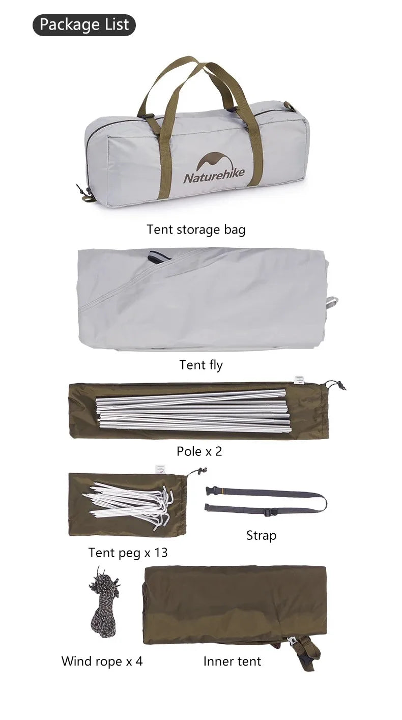 Naturehike 2-3 Person Camping Tent – Waterproof, UPF50+ Ultralight Outdoor Shelter for Hiking, Trekking & Sun Protection