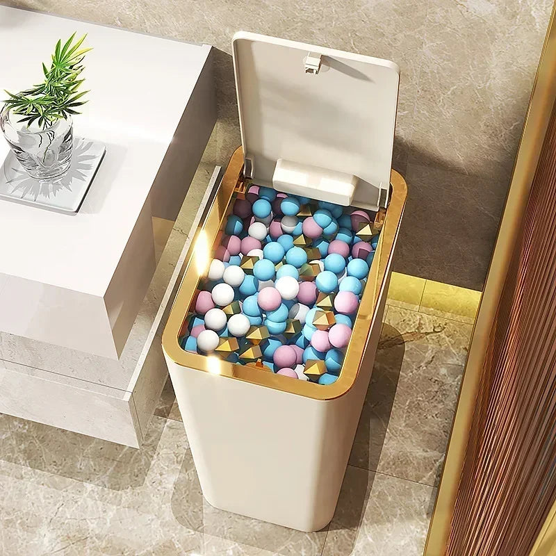 10L Bathroom Trash Can — Small Plastic Wastebasket with Press Top Lid for Toilet, Bedroom & Living Room