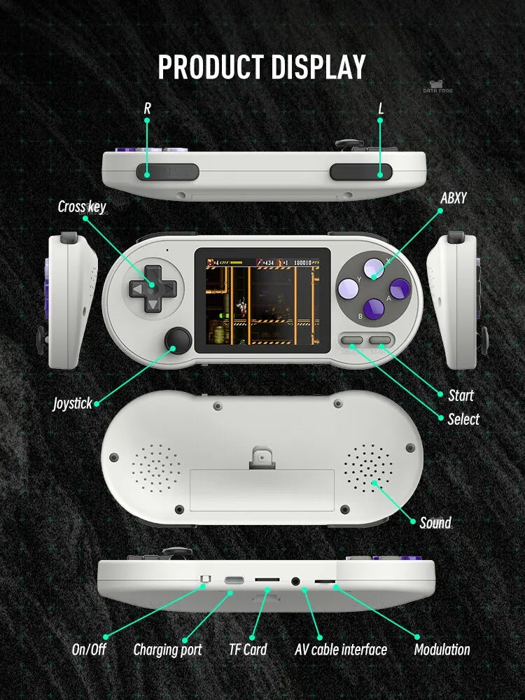 DATA FROG SF2000 Portable Handheld Game Console - 3 Inch IPS Screen - Built-in 6000 Retro Video Games - Fun for Kids