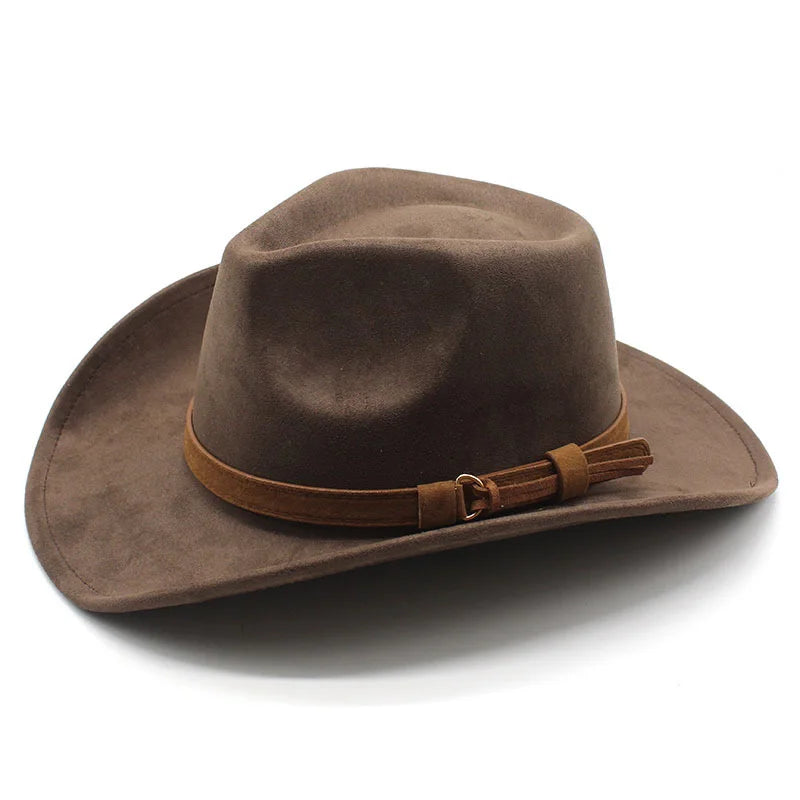 Unisex Black Suede Cowboy Hat – Western Gentleman Jazz Sombrero for Men & Women, Size 56-58cm